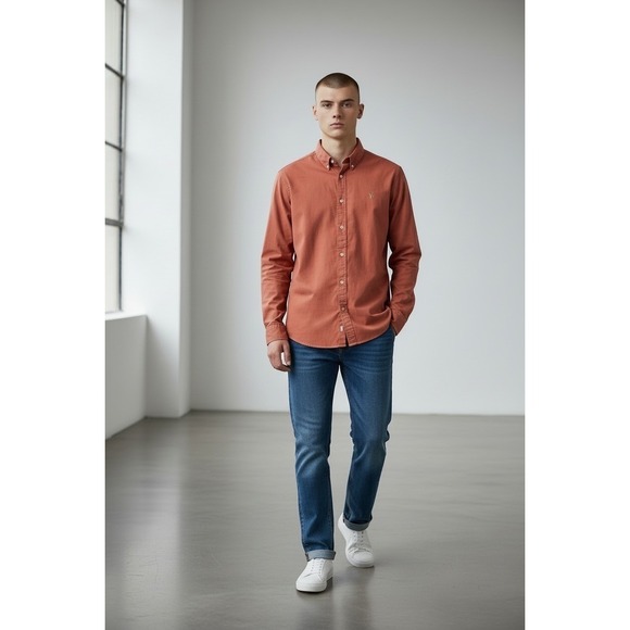 All Saints Long Sleeve Button Down Shirt Rust Orange Corduroy Extra Small NWOT